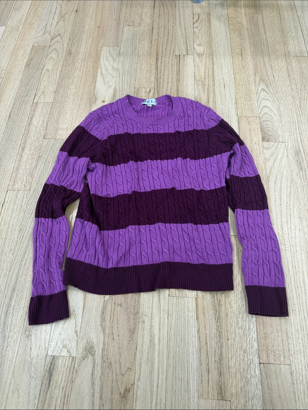 Striped Cable-Knit Sweater in Violet and Plum -  Women